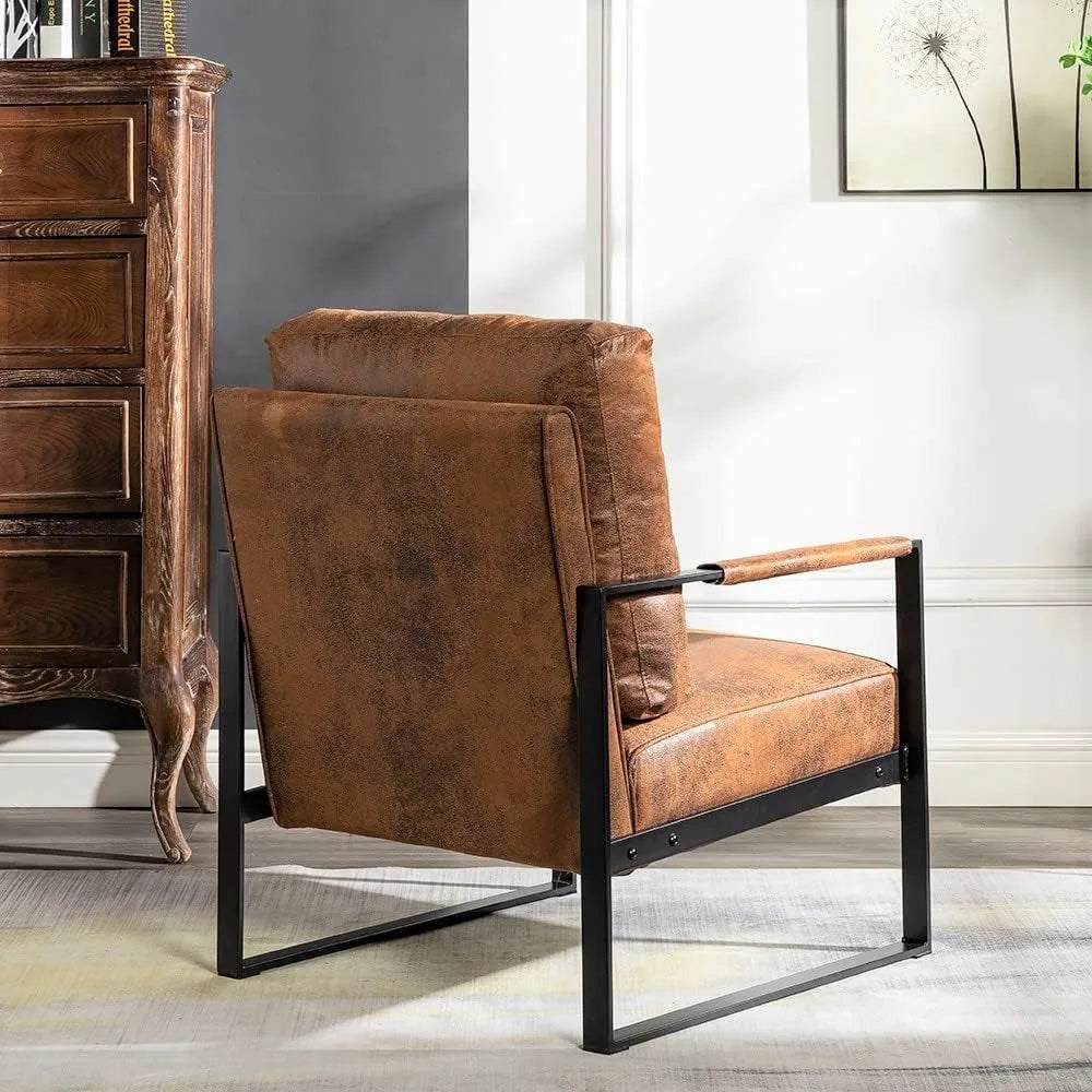 Fauteuil d'appoint classique et moderne du milieu du siècle de Furniture Direct avec cadre en métal carré durable, fauteuil pour salon, chambre à coucher