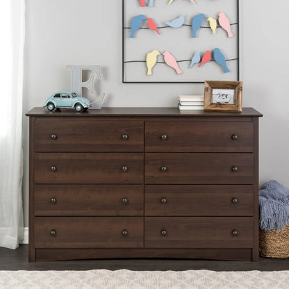 8 Drawer Double Dresser for Bedroom, 15.75" D X 59" W X 36.25" H, Espresso,Dressers