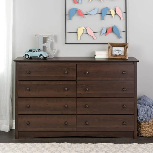 8 Drawer Double Dresser for Bedroom, 15.75" D X 59" W X 36.25" H, Espresso,Dressers