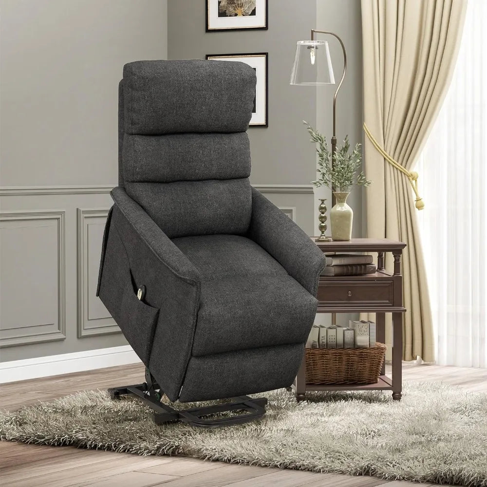 Fauteuil inclinable électrique pour personnes âgées, assemblage facile, fauteuil releveur en tissu avec télécommande, poches latérales pour le salon