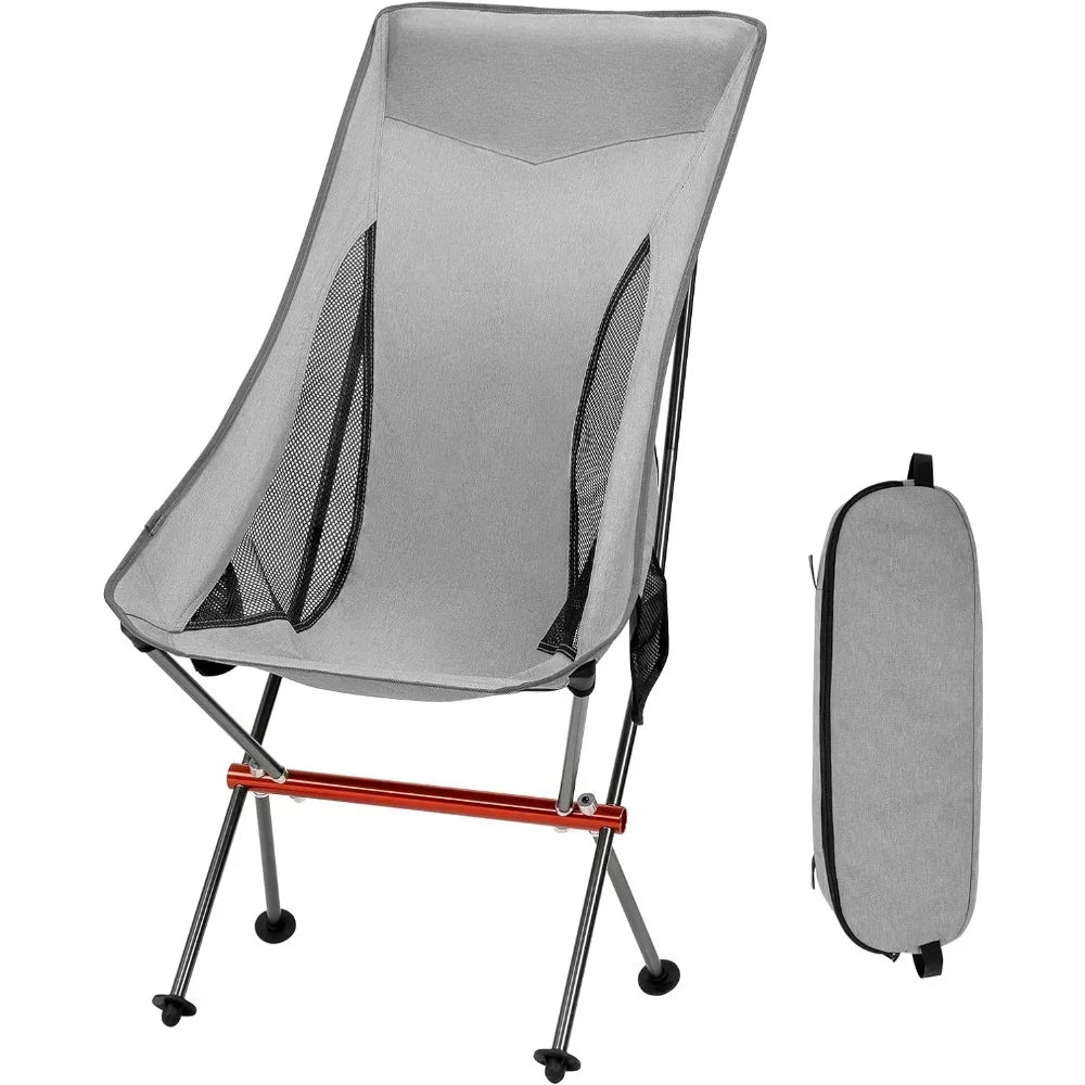 High Back Folding Camping Chair, Upgraded All Aluminum Frame for Adult, Built-in Pillow, Side Pocket & Carry Bag