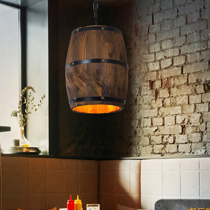 LOYALHEARTD Retro Wine Wood Barrel Hanging Lamp Industrial Bar Cafe Pendant Lamp Ceiling Light Fixture