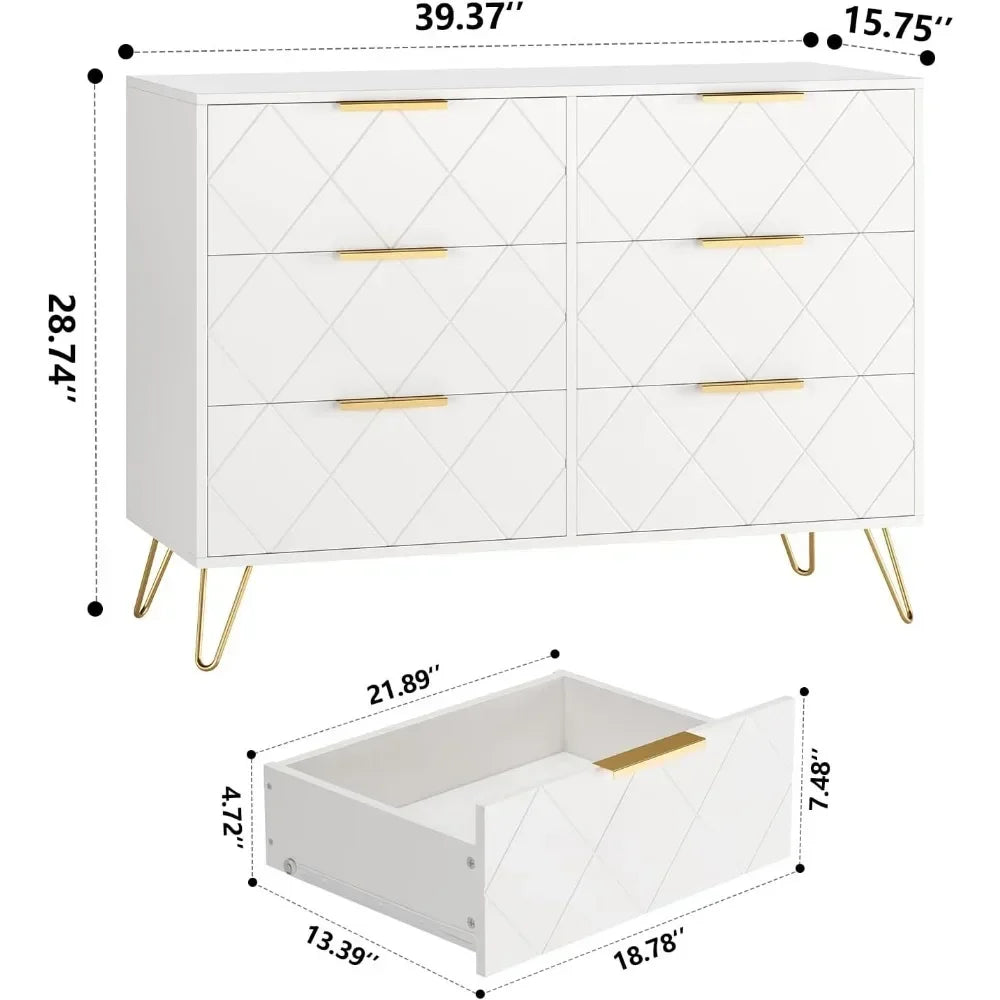 Mueble de baño con cajones anchos y tiradores de metal, tocador para dormitorio con 3 cajones, muebles de tocador blancos