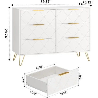 Avec de larges tiroirs et des poignées en métal Meubles de toilette Table de maquillage Commode pour chambre à coucher Avec 3 tiroirs Meubles de toilette blancs