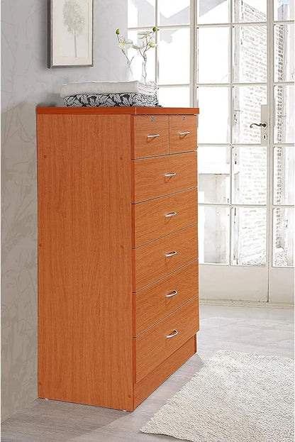 Commode en bois à 7 tiroirs pour chambre à coucher, commode de 31,5 pouces de large, avec 2 serrures sur les tiroirs supérieurs, organisation de rangement