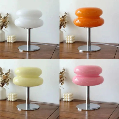 Macaron Glass Table Lamp Egg Tart Desk Lamp Trichromatic Dimming Living Room Atmosphere Bedroom Bedside Decor Lighting