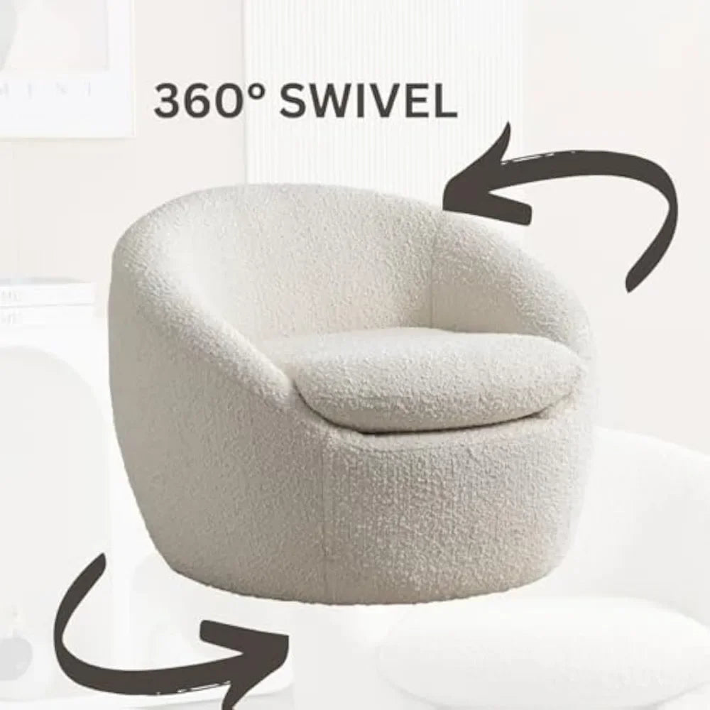 29.5" Swivel Accent Sofa Chair,Round Boucle Barrel Chair,Modern 360°Swivel Leisure Single Sofa Chair Couch for Hotel Living Room