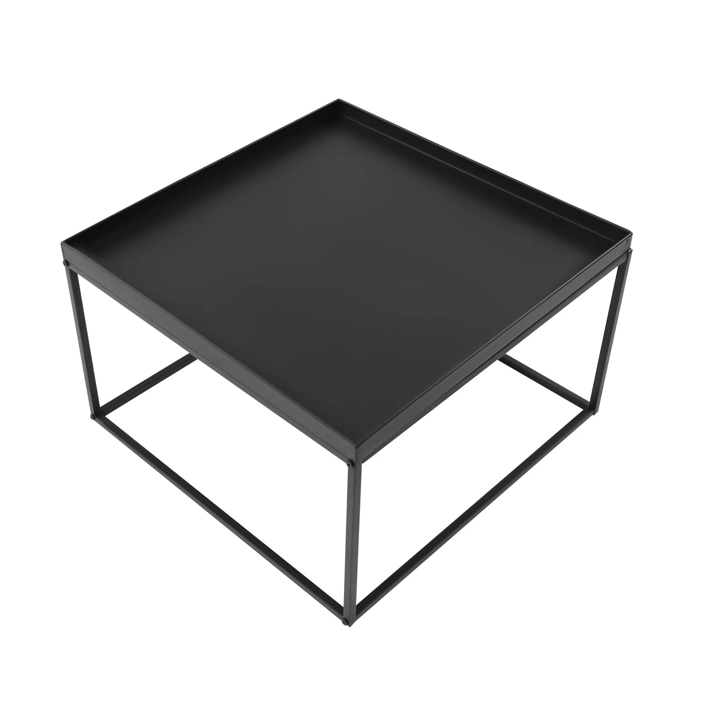 Square Metal Tray Side Table, Black Matte Small Coffee End Table with Frame for Living Room, Balcony, Bedroom