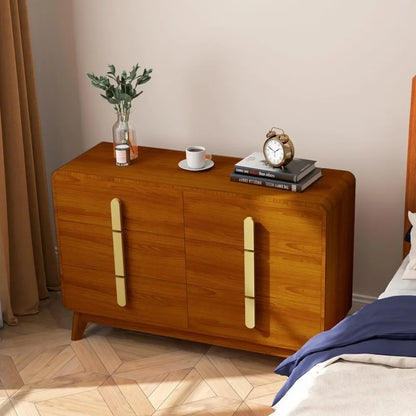 Commode à 6 tiroirs, commode moderne du milieu du siècle, commode avec poignée en métal, grand meuble TV en bois pour chambre à coucher, salon