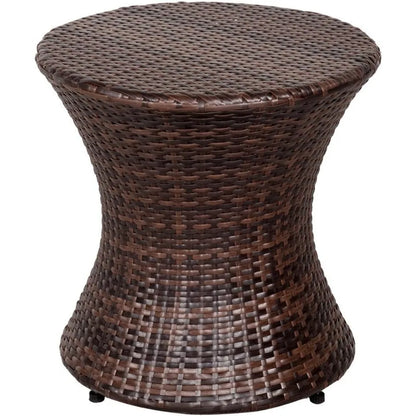 Small Side Table Patio Rattan End Table 20 Inch Hourglass Wicker Accent Tables Steel Frame Lightweight Brown Mesa Auxiliar Mesa