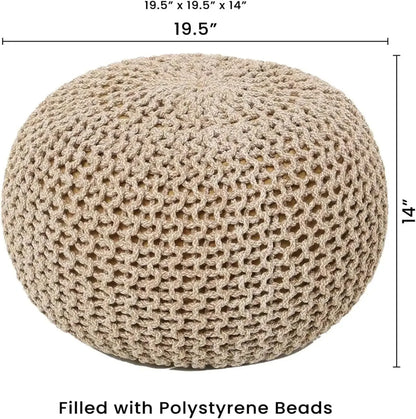 Pouf Ottoman  Hand Knitted Cable  Poof Home  Pouffe Circular Footrest for Living Room - Nursery Bedroom