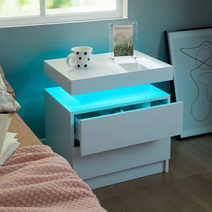 Lot de 2 tables de chevet LED avec 2 tiroirs, table de chevet avec tiroirs pour meubles de chambre, table de chevet d'appoint avec LED