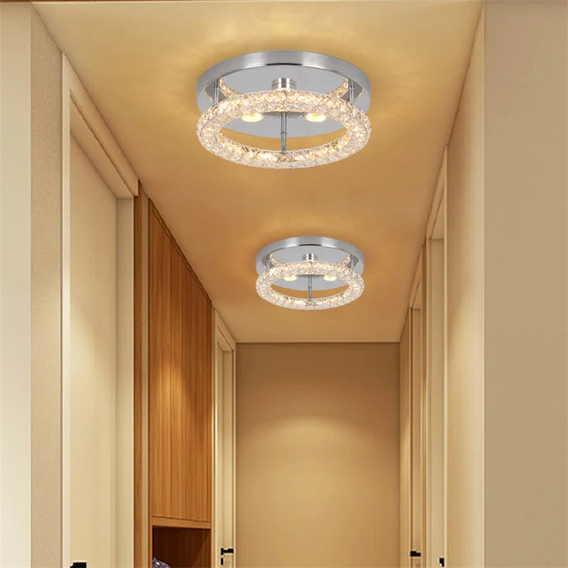 Plafonnier de chambre simple en cristal à LED, éclairage adapté au vestiaire, au couloir, au porche, lampe suspendue interchangeable