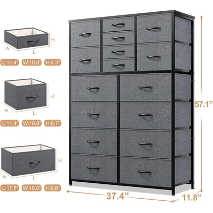 Dresser for Bedroom with 16 Drawer, Dressers & Chests of Drawers, Tall Dresser for Bedroom, Dresser Organizer with Fabric Bins