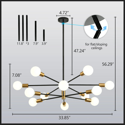 Modern Nordic Sputnik Black Chandeliers LED Lamp 8/10/12Light Home Lighting Indoor Fixtures Pendant Ceiling Not Included Bulbs