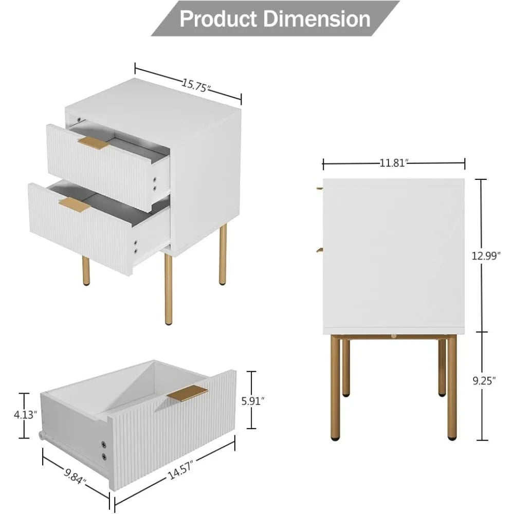 Table de chevet, commode à 2 tiroirs pour chambre à coucher, petite table d'appoint avec 2 tiroirs, meuble de chevet, table de chevet, table d'appoint avec or