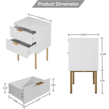 Table de chevet, commode à 2 tiroirs pour chambre à coucher, petite table d'appoint avec 2 tiroirs, meuble de chevet, table de chevet, table d'appoint avec or