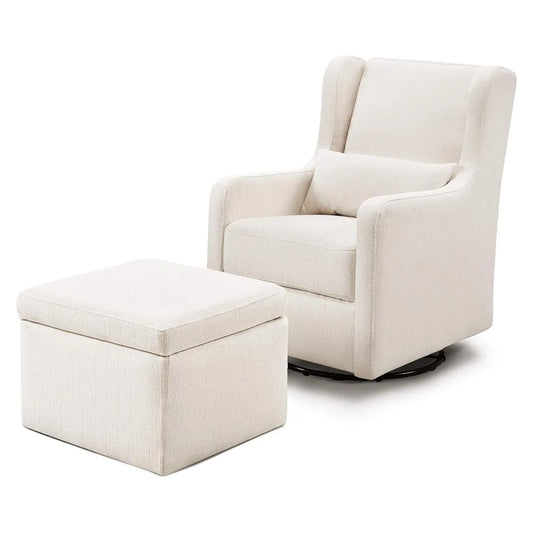 Carter's by DaVinci Adrian Swivel Glider with Storage Ottoman in Performance Cream Linen, Water Repellent and Stain Resistant,