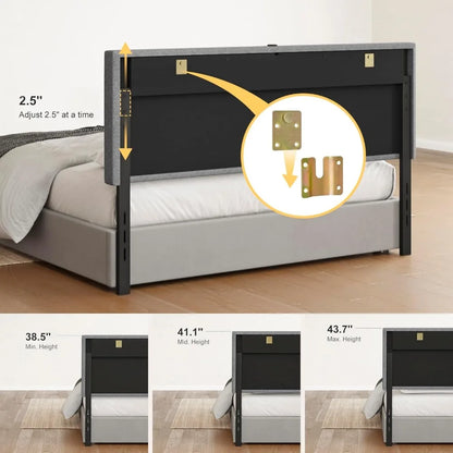 Cabeceros para cama Queen Size con luz LED y poste USB Tapizados con altura ajustable Cabecero Acolchado en Tela de Lino