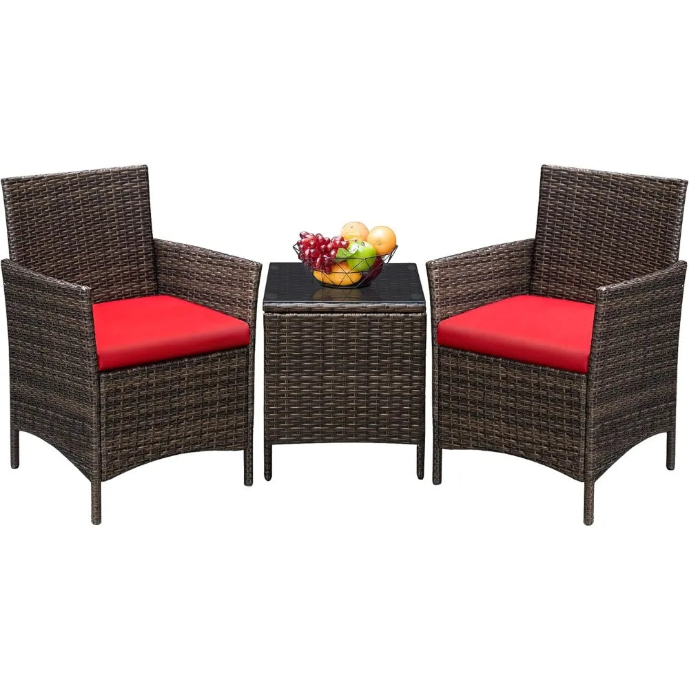 3 Pieces Patio Furniture PE Rattan Wicker Chair Conversation Set, 26.6x12.1x19.3 inches, Assemble Easily, Sturdy&Durable