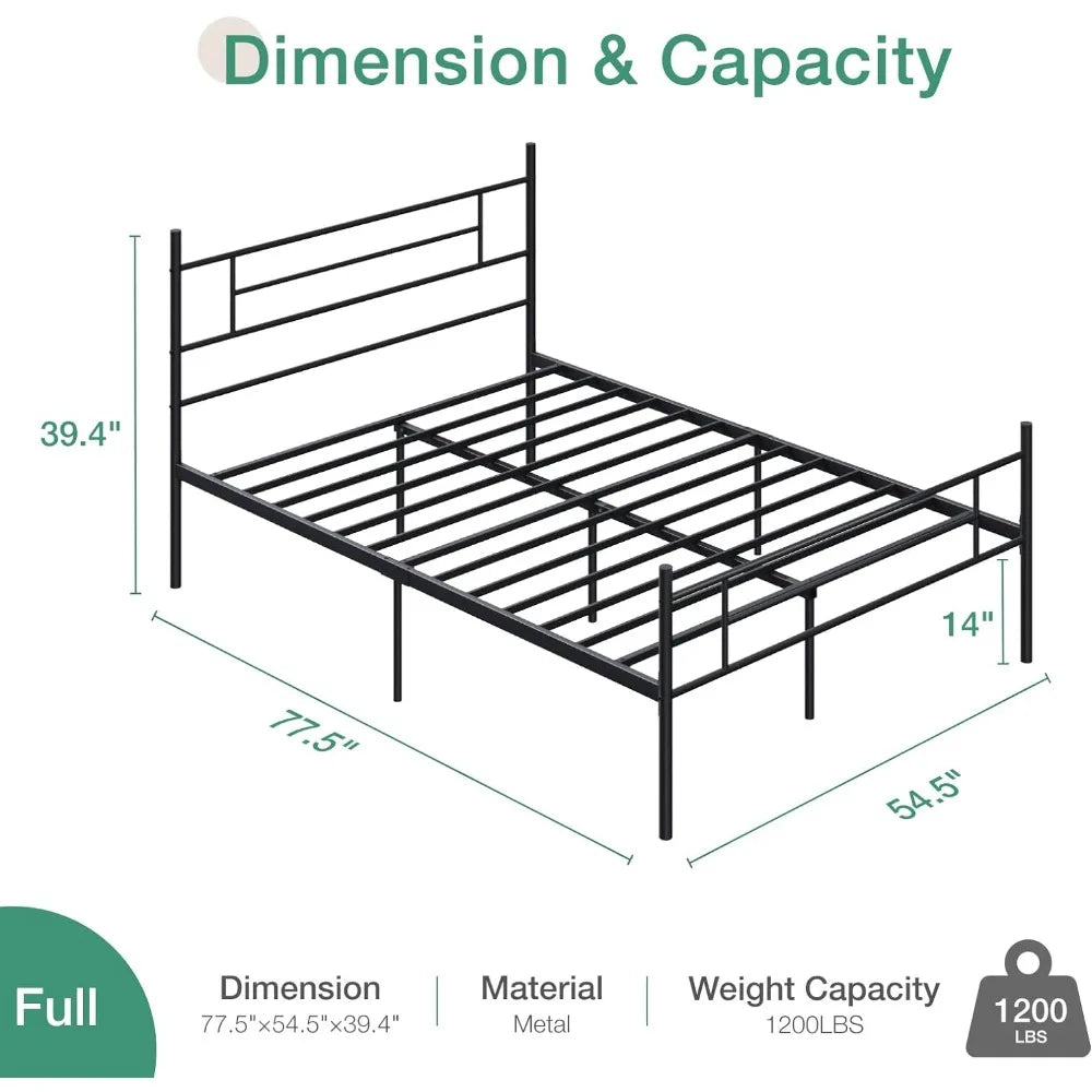 Full Size Bed Frame with Headboard and Footboard,14 Inch Metal Platform  ,Under Bed Storage,Strong Metal Slats Support,Bed Frame