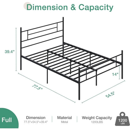 Full Size Bed Frame with Headboard and Footboard,14 Inch Metal Platform  ,Under Bed Storage,Strong Metal Slats Support,Bed Frame