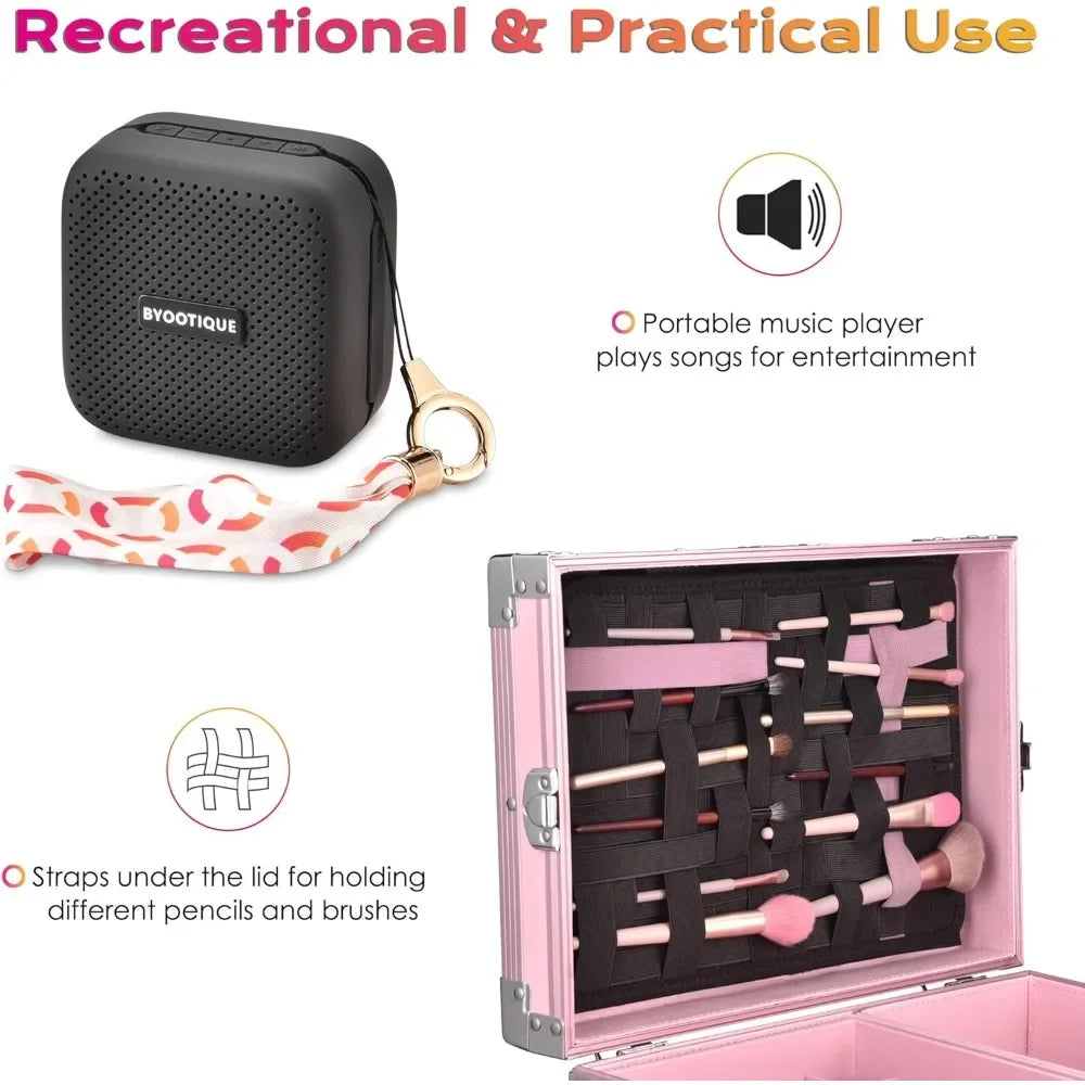 Rolling Manicure Table Foldable Nail Table Makeup Train Case with Desk Cosmetic Trolley Travel Storage Organizer with Speaker.