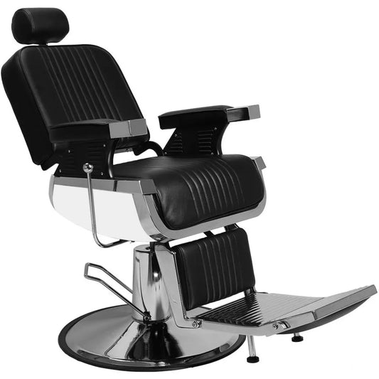 Barber Chair with Headrest & Supports up to 500lbs & 360 Degrees Rolling Swivel,Vintage Salon Spa Chair for Hair Stylist, Black