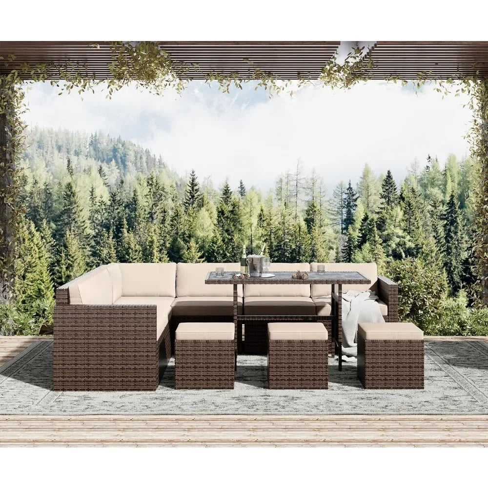 Ensemble de meubles de patio sectionnels pour meubles d'extérieur, ensemble de meubles de patio 7 pièces, ensemble d'extérieur en rotin PE toutes saisons avec coussins et table