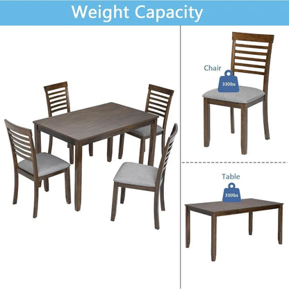 Dining Table, 5-Piece, Rectangular Dining Table and 4 Upholstered Chairs, Dining Table Set for 4, Dinings Tables and Chairs Set