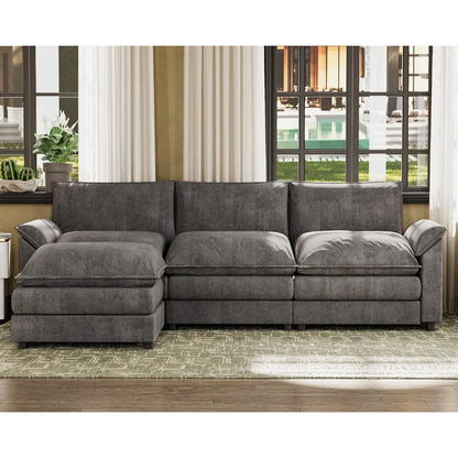 Convertible Sectional Sofa, Deep Seat and Reversible Ottoman, Modern Wide Arm L-Shaped Couch