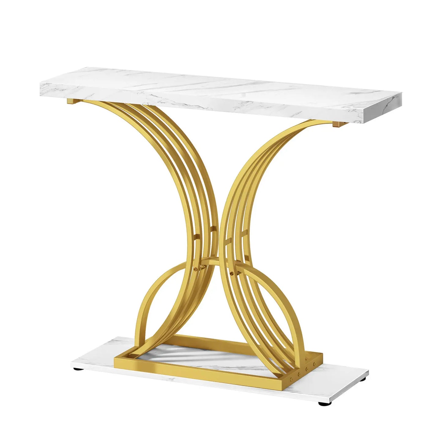 US  Modern Gold Console Table 39" Entryway Table with White Faux Marble Living Room furniture living room marble