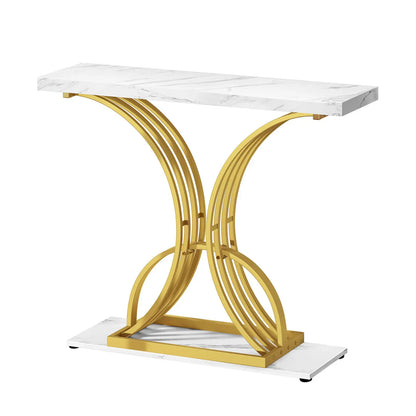 US  Modern Gold Console Table 39" Entryway Table with White Faux Marble Living Room furniture living room marble