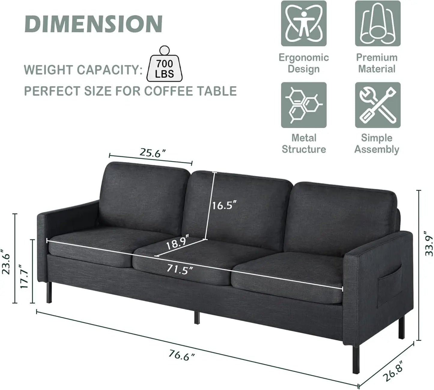 Sectional Sofa Couch, Mid Century Modern Sofa , Couches Sofas for Living Room Apartment BedroomSmall Couches for Small Spaces