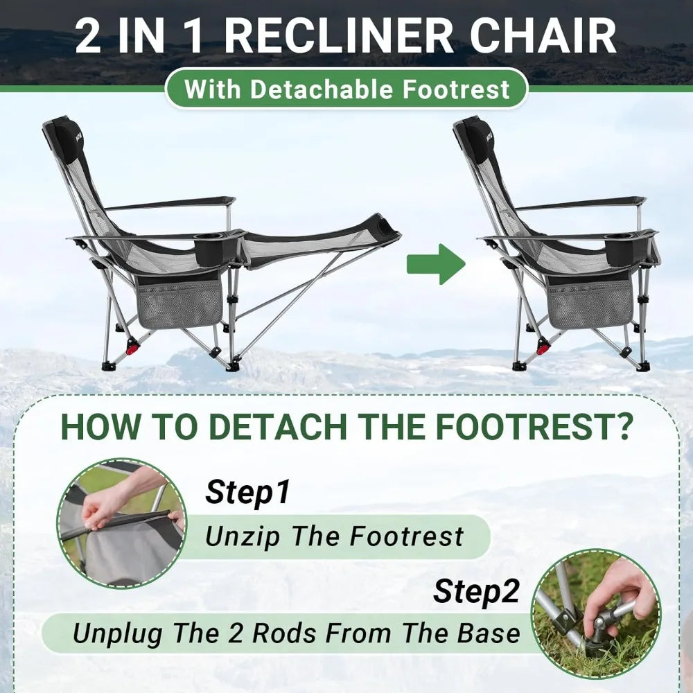 2-in-1 Reclining Camping Chair with Removable Umbrella Lightweight Folding Camping Chair,Beach Chairs