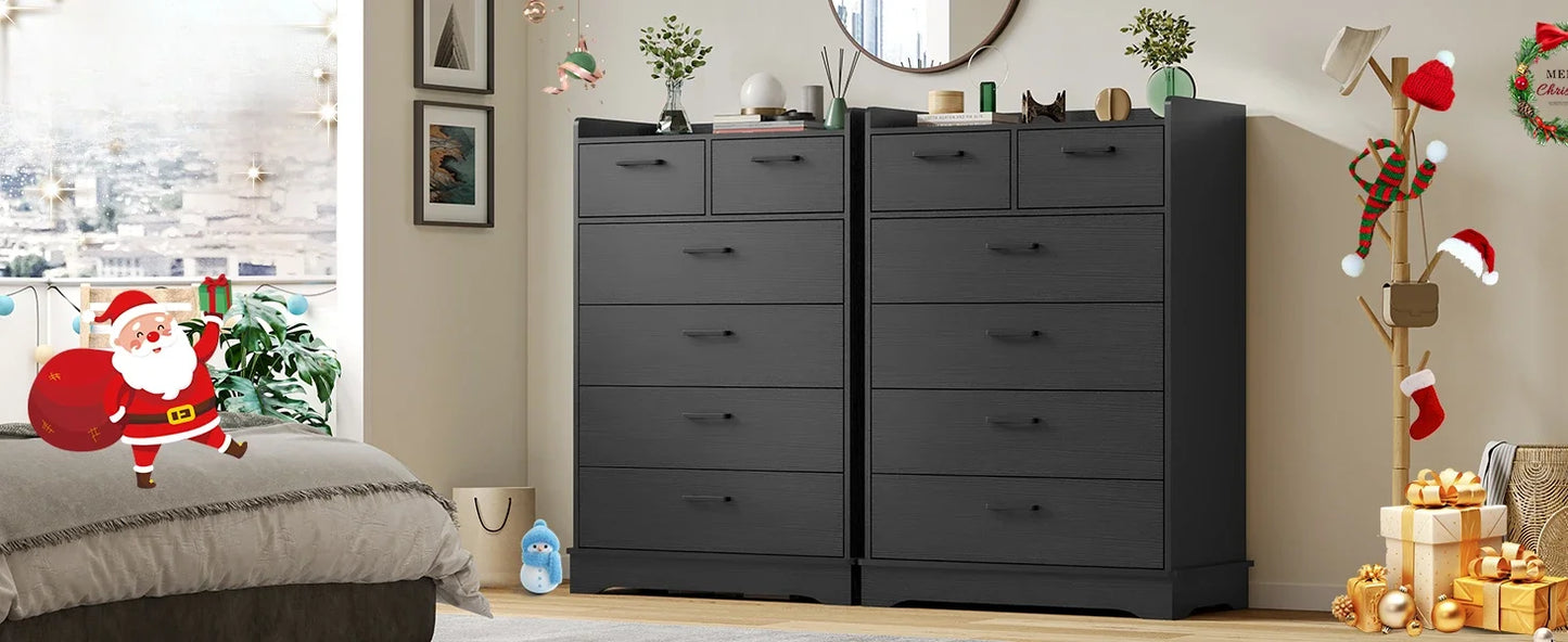 Black 6 Drawer Dresser, Wooden Storage Chest of 6 Drawers, Vertical Large Capacity Clothing Storage Organizer  vanity desk