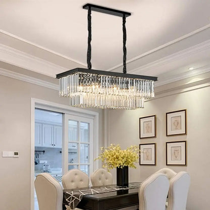 Modern K9 Crystal Chandelier Pendant Light Fixture Rectangular Lustras Ceiling Lamp for Dining Room Kitchen Home Lighting