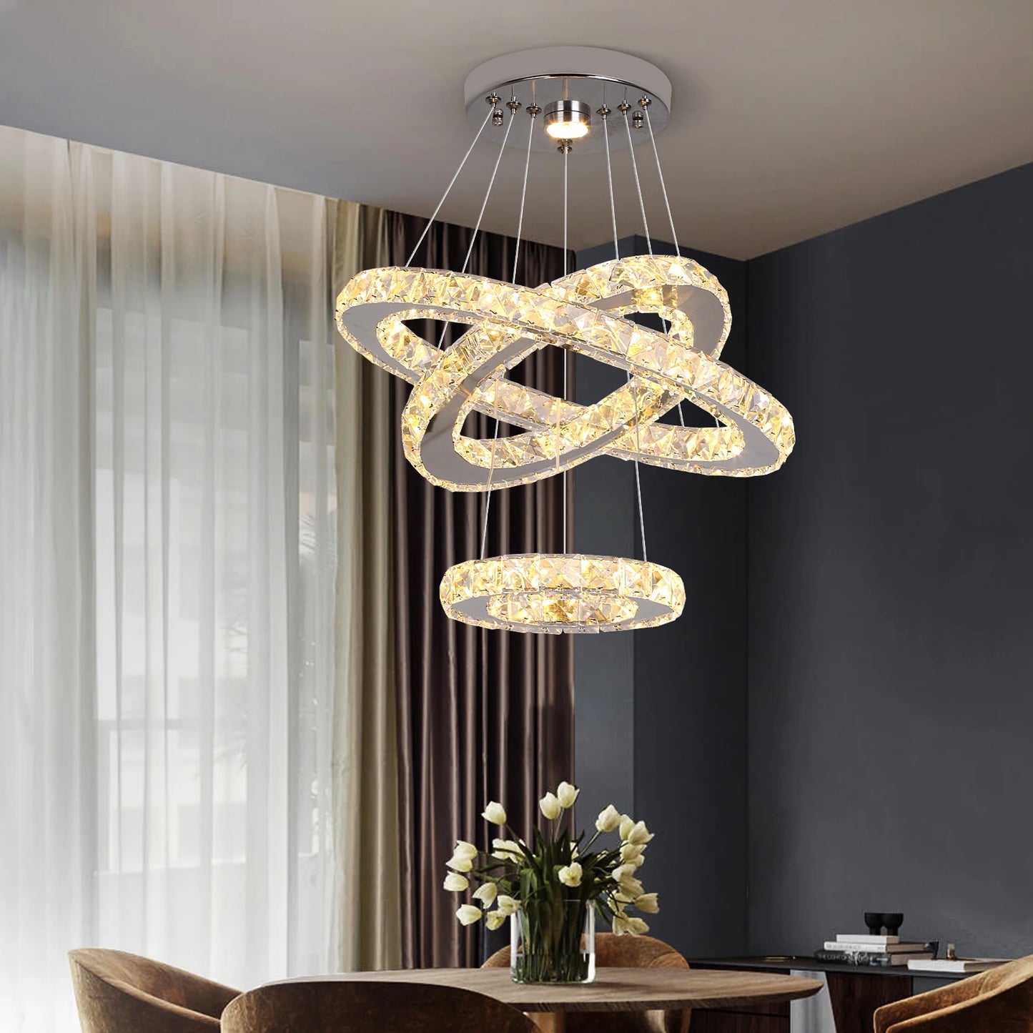 Crystal Chandelier Light Living Room Remote Control Bedroom Pendant Lamps Dining Table K9 Chrome Lustre Ceiling Lamps Luminaires