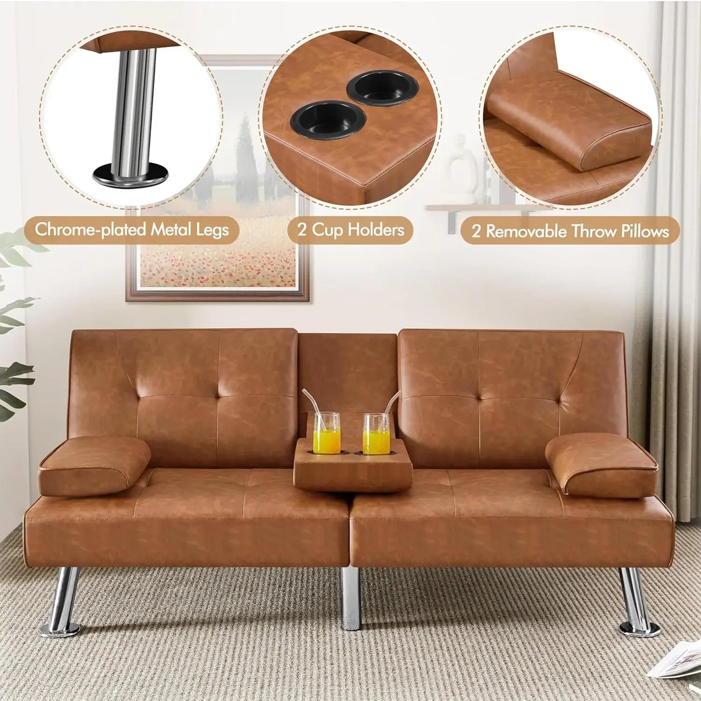 Sofa Bed Adjustmentsofa Double-sided Doublesofa Folding Sofa Bed Guestbed,cupholder,Bed Modern Artificial Leather Lounge Chair