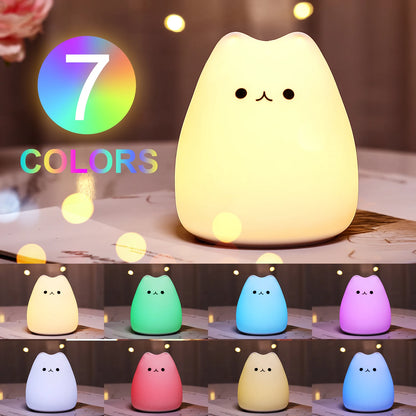 Mini lámpara de noche con forma de gato para bebé, diseño popular de Kawaii, con 7 colores que cambian de color y protege los ojos, luz de noche para dormitorio, regalo para niños