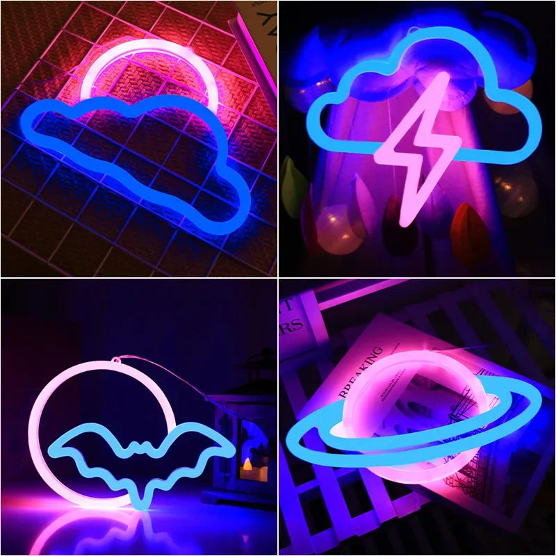 Lámpara de neón brillante LED para mando de videojuegos, luz de noche, signo de estrella, luna de fuego, decoración de pared para habitación, venta al por mayor, para Navidad, cumpleaños, boda