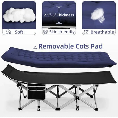 Lit de camp portable, lit de couchage pour adulte, lit pliant extra large et robuste de 28 pouces, charge maximale de 600 lb avec matelas épais