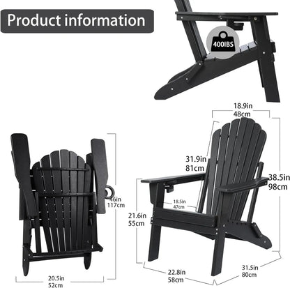 Lot de 2 chaises pliantes Adirondack, testées SGS, texturées en bois avec porte-gobelet, élargies, lourdes, toutes saisons, en PEHD, confortables