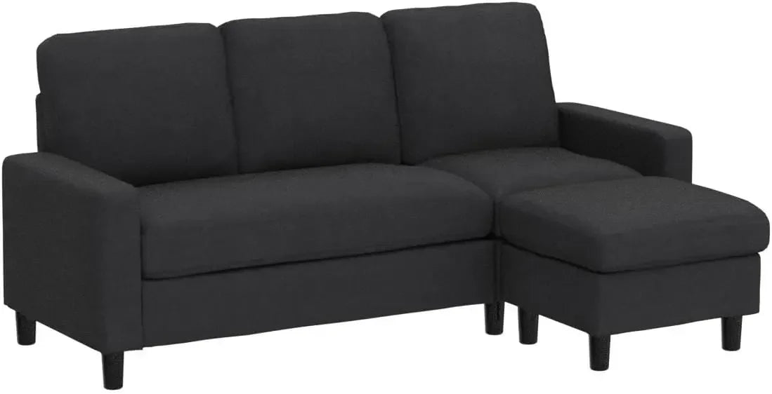 Convertible Sectional Sofa Couch, Modern Linen Fabric L-Shaped , 3-Seat Sofa Sectional with Reversible Chaise for Living Room