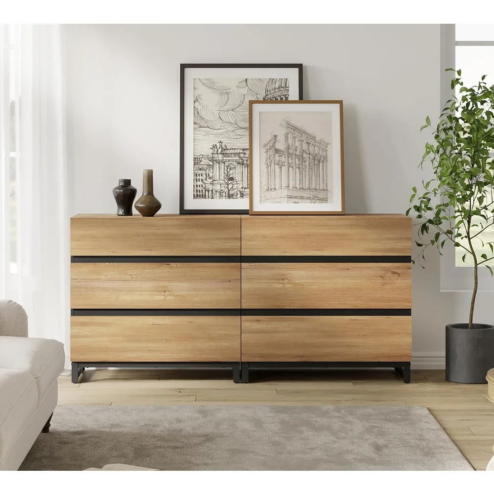 Dresser for Bedroom, Closet Organizers and Storage with 6 Drawers, Chest of Drawers with Metal Base, Modern Wood Dresser