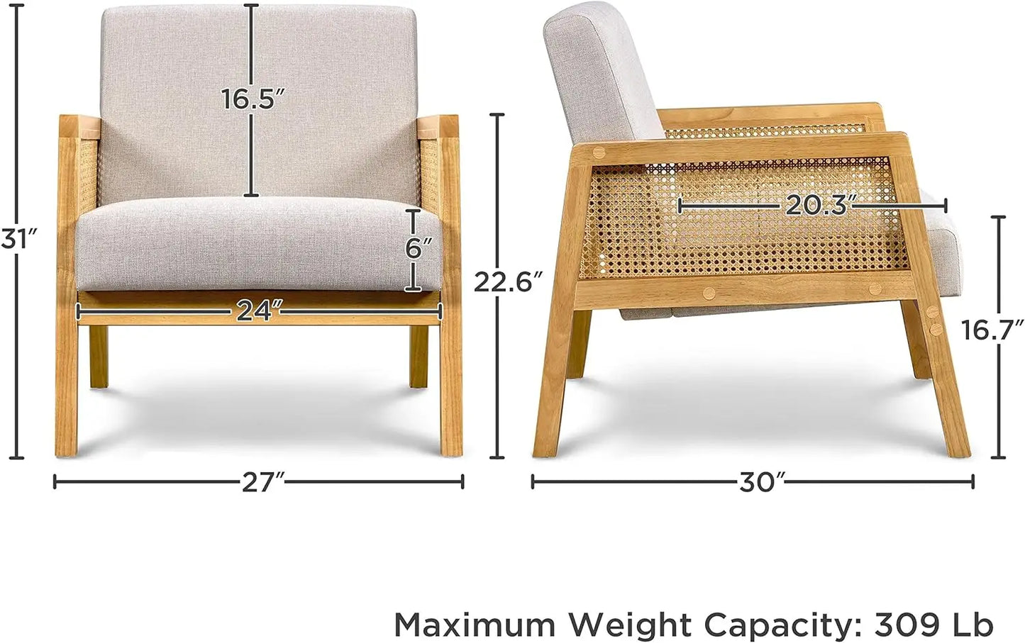 Ensemble de 2 chaises d'appoint modernes, fauteuil tressé et chaise d'appoint confortable pour chambre/bureau/studio