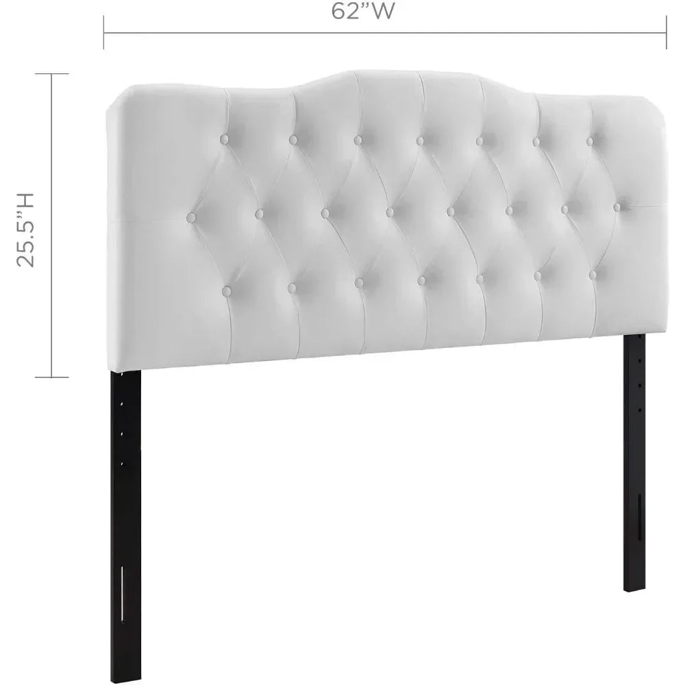 Headboard, tufted button faux leather white soft cushion full headboard, household bedroom large headboard