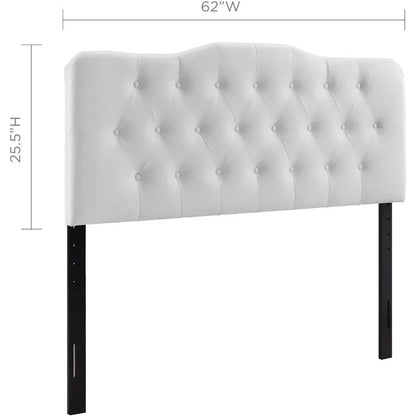 Headboard, tufted button faux leather white soft cushion full headboard, household bedroom large headboard