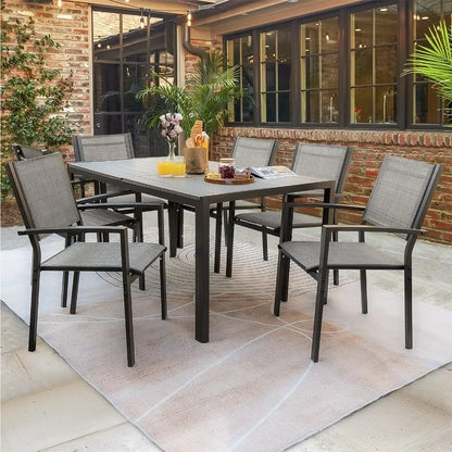 Ensemble de meubles d'extérieur pour terrasse de 7 pièces avec table résistante aux intempéries et 6 empilables pour jardin