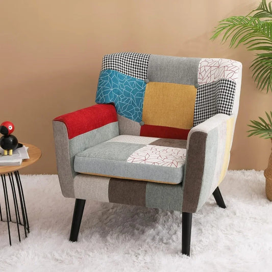 Modern Living High-back Armchair With Solid Wood Legs and Seat Cushions Living Room Chairs Upholstered Single Armchair House